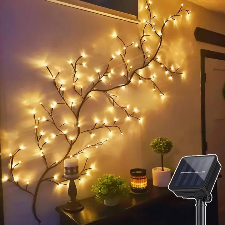 Lámpara De Ramas De Árbol DIY Con 72LED/96LED Iluminación Solar O USB Para Decoración De Hogar Vines De Arce Flexibles De 1.45M/1.85M - 1
