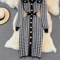 Vestido Largo De Punto Vintage REALEFT Para Mujer Cuello V Manga Larga Botones Estilo Clásico Otoño Invierno Talla Regular - details 19
