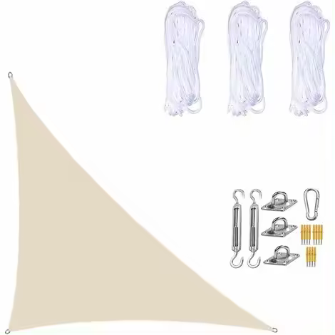 Vela de Sombra Impermeable 3×4×5 Metros, Triángulo Rectángulo, Tela de Protección Solar con Kits de Fijación para Jardín Patio y Plantas Beige - 1