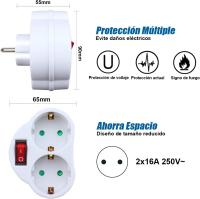 2 en 1 Adaptador con Interruptor y 2 Enchufes Schuko, Adaptador de Regleta, hasta Carge 3680W, 16A/250V~, Blanco, 2Pcs.WKL Store - details 0