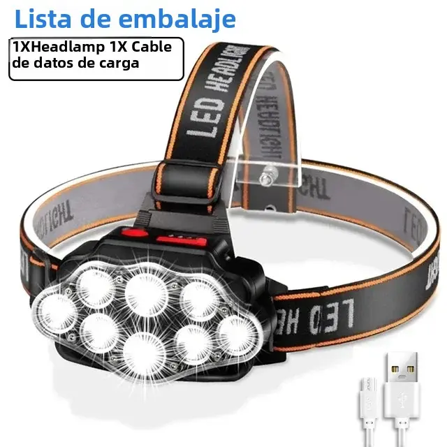Linterna Frontal LED Potente Recargable 8LED Para Pesca Camping Caza Senderismo Lámpara De Corbata Impermeable Con Modos De Iluminación Variable - 1