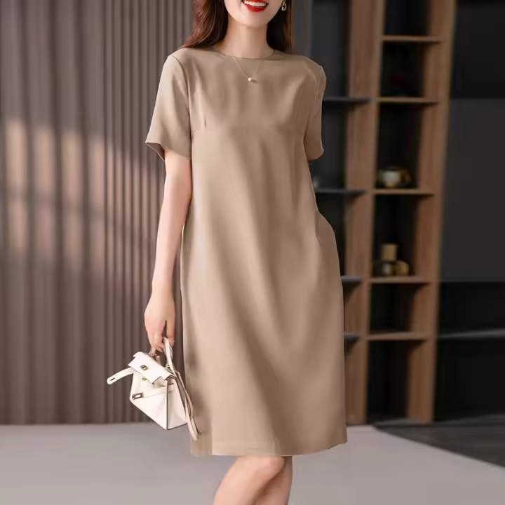 Vestido Elegante De Verano Para Mujer ZANZEA Con Manga Corta Estilo Trabajo OL Vestido Casual De Rodilla Solido Adecuado Para Fiestas Y Trabajo - 1