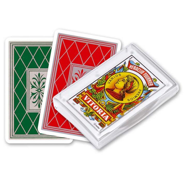 Fournier Baraja española de 50 cartas Modelo número 27 Reverso rojo y plata o verde y plata Resistencia y durabilidad Alta calidad Deslizamiento perfecto Ideal para jugar al chinchón guiñote o solitarios Con 8 9 y dos comodines