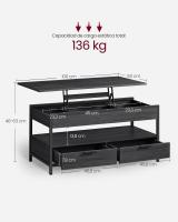 Mesa de centro elevable con almacenamiento, cajones, compartimentos ocultos y estante abierto, marrón rústico y negro - details 5