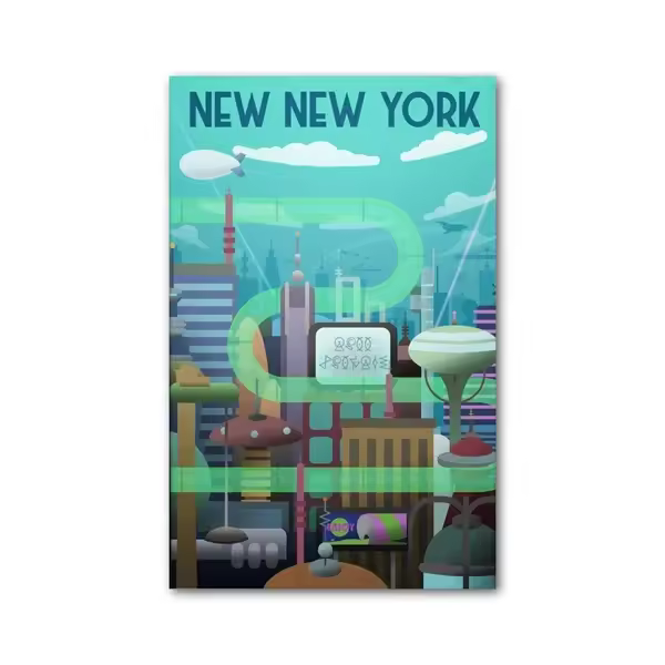 Póster De Dibujos Animados Futurama Nueva York Viaje Arte En Lienzo Clásico Americano Comedia Decoración Para El Hogar - 1