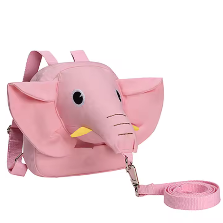 Mochila antipérdida para bebé, con diseño de elefante, cuerda antipérdida, para niños de jardín de infantes, mochila escolar pequeña con doble hombro y pulsera de cuerda de tracción. - 1