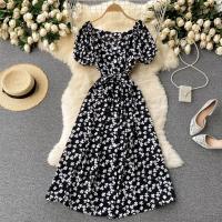 Vestido Midi Elegante De Verano Para Mujer Con Cuello En V Estampado Floral Manga Acolchada Cintura Alta Botones Vestido De Playa Rojo/Amarillo/Negro - details 8