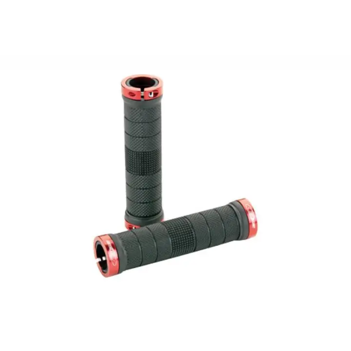 GES | Puños De Bicicleta Ring-Lock System  Negro-Rojo  - Puños Ges System
Sistema de sujección: Ring-Lock
Color: Negro-Rojo
Fijación: 2 tornillos
Material: Goma
Longitud: 130 mm. - 1