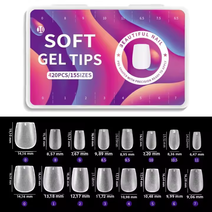 PINPAI 420PCS Uñas Postizas De Gel Mate Almendro Coffin T Forma Cubiertas Completas Falsas Uñas Capullos De Gel Artificial Suave Tamaño M 15 Tamaños Diferentes - 1