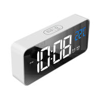 Reloj Eléctrico con Alarma LED, multifuncional, exquisita superficie de Espejo, Silencioso, para Mesita de Noche, decoración del Hogar, dormitorio, oficina, Blanco W - details 1