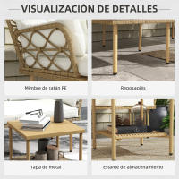 Outsunny Conjunto de Jardín de Ratán Sintético Juego de 3 Piezas Muebles de Jardín con 1 Sofá de 2 Plazas 1 Sofá Esquinera y 1 Mesa de Centro Metálica para Patio Natural y Crema - details 5