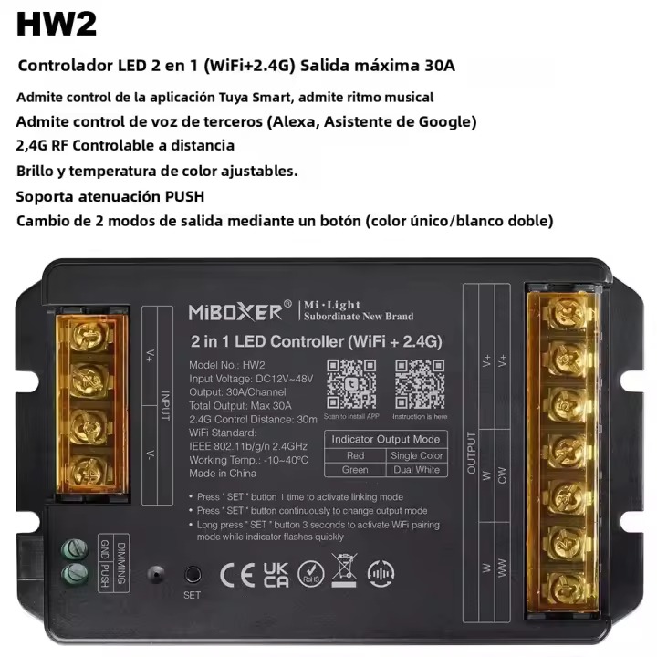 Miboxer Controlador LED WiFi+2.4G Con Music Rhythm Tuya Smart Y Control De Voz Para Google 2in1 5in1 Single Color/CCT/RGB/RGBW/RGBCCT - 1
