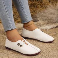 Women's comfortable round toe soft bottom flat shoes, buckle decoration, solid color, casual and breathable, easy to put on and take off, slip-on design - details 3