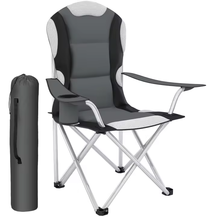 Tectake - Silla de camping acolchada, Para camping, pesca, playa o el jardín de su casa, Reclinése hacia atrás y disfrute de la naturaleza en esta silla plegable, Muy fácil de usar y con plegado rápido, Soporte para bebida o móvil en el reposabrazos - 1