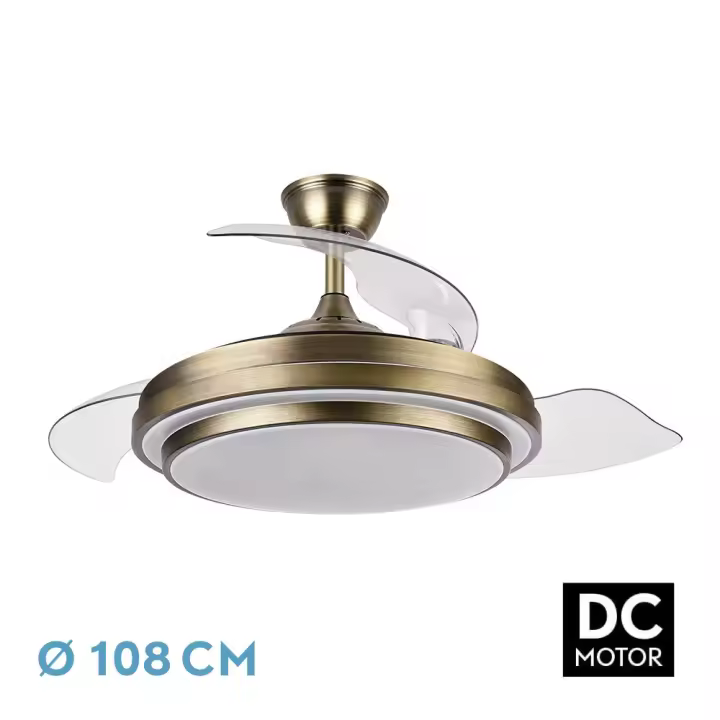 VENTILADOR DE TECHO DC IBE 59W 6980LM CUERO 3 ASP.DESP. 107D 3000-4000-6000K REMOTO, REG.INTENSIDAD, MEMORIA Y TEMPORIZADOR - 1
