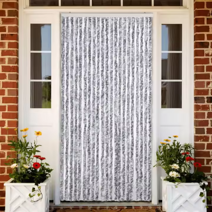 Cortina mosquitera de chenilla blanca y gris 90x200 cm - 1
