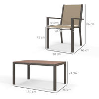Outsunny Conjunto de Comedor de Exterior de 7 Piezas Conjunto de Mesa y 6 Sillas de Jardín con Sillas Apilables y Marco de Acero para Terraza Patio Caqui - details 2