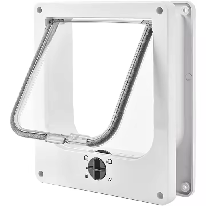 4 Posiciones Gato Flap Cat Flap con Túnel Recorte Cubierta Perro Gato Flap Puerta con Cerradura Pequeño Animal Gato Flaps Cat Mate Bloqueable Fácil de Instalar Blanco (M) - 1
