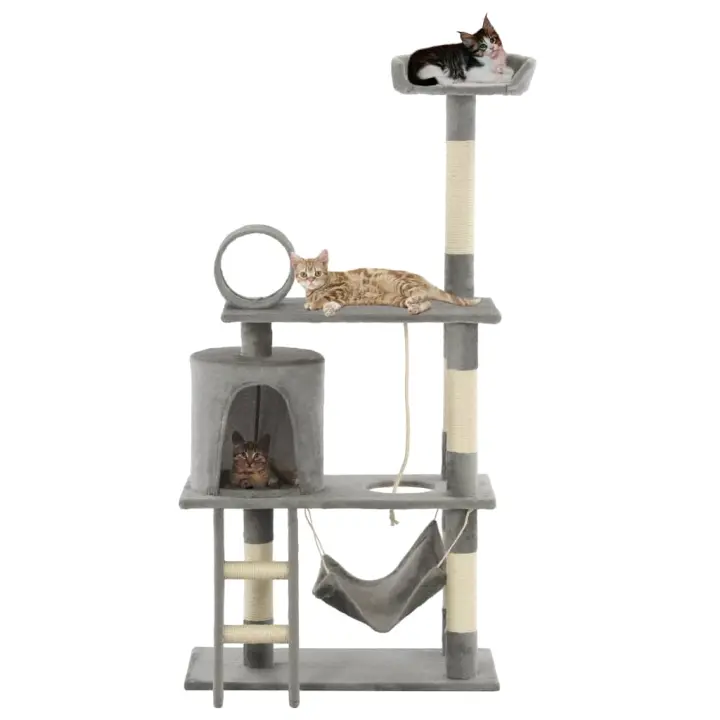 vidaXL Rascador de Gatos con Poste de Sisal 140 cm Árbol Arañar Juguete Color Beige,  Gris,  Beige con huellasde patas y mas - 1