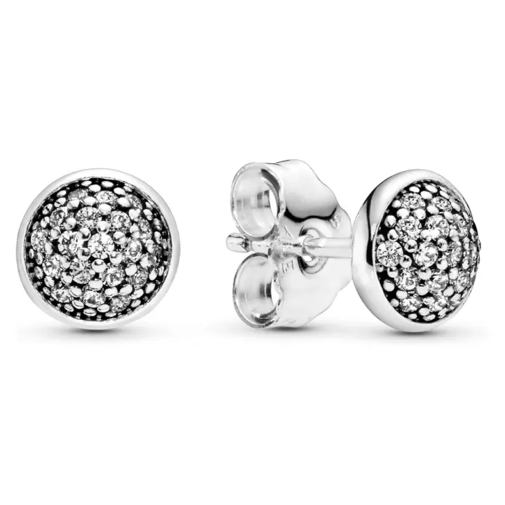 Pandora Pendientes de Aro en Plata de Ley Hebilla Con Botón Pavé，Incluye Caja Original - 1