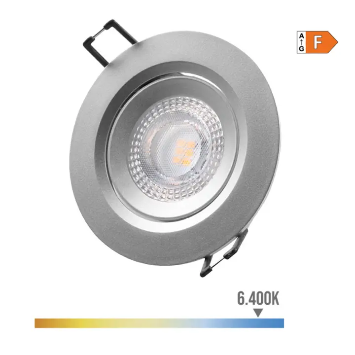 DOWNLIGHT LED EMPOTRABLE REDONDO 5W 6400K LUZ FRIA. COLOR CROMO Ø9cm EDM - 1