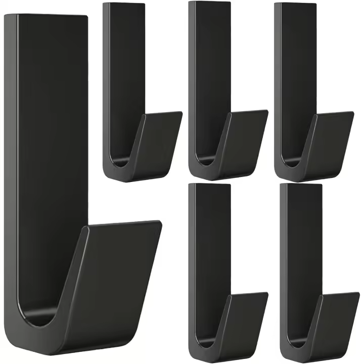 Ganchos para toallas sin necesidad de taladrar, colgadores adhesivos de Aluminio, para Baño, Dormitorio, puerta, negro mate, set de 6 - 1