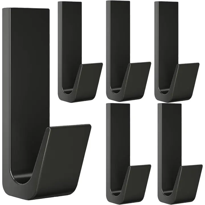 Ganchos para toallas sin necesidad de taladrar, colgadores adhesivos de Aluminio, para Baño, Dormitorio, puerta, negro mate, set de 6 - 1