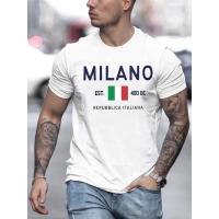 Camiseta De Hombre Con Estampado De Milán Cuello Redondo Moda Manga Corta Deportiva Cómoda Para Verano Estilo Deportivo - details 3