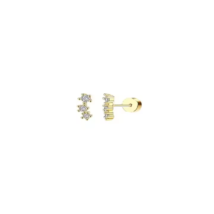 2Pcs Aretes Planos Dorados Para Mujer Aretes De Agujero Pequeños Con Cierre De Tornillo Hipoalergénicos Estilo Huggie - 1