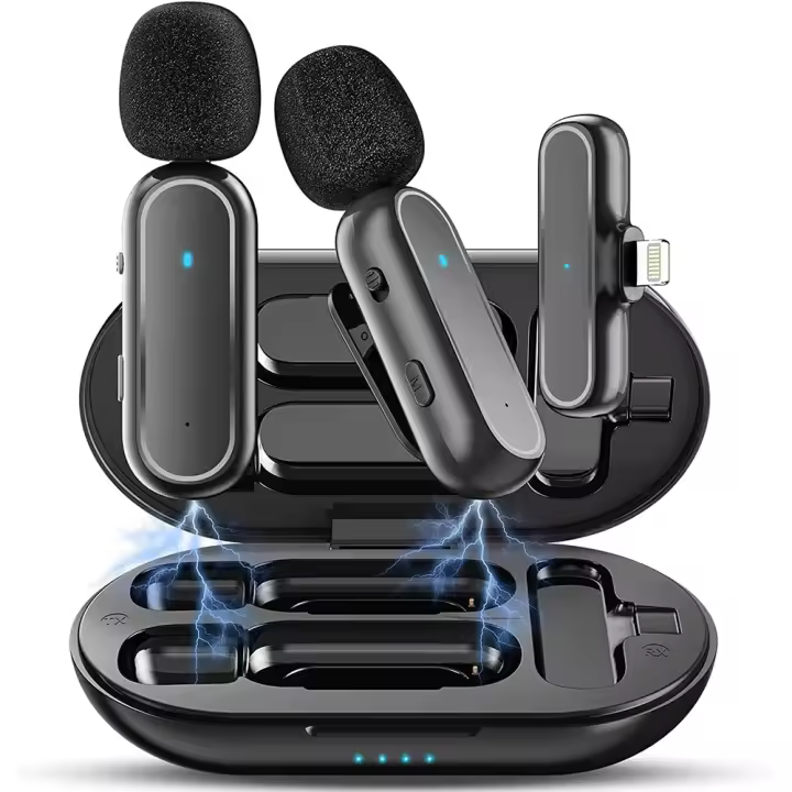 Micrófono Lavalier Profesional Inalámbrico,Ryzwoc K61 Micrófono Inalámbrico para iPhone, Inalámbrico Microphone (2 transmisores) - 1