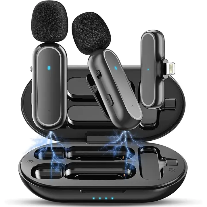Micrófono Lavalier Profesional Inalámbrico,Ryzwoc K61 Micrófono Inalámbrico para iPhone, Inalámbrico Microphone (2 transmisores) - 1