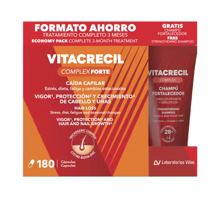 Vitacrecil Complex Forte 180 Cápsulas + Champú Fortalecedor 200ml - Caída del Cabello y Uñas Frágiles - 1