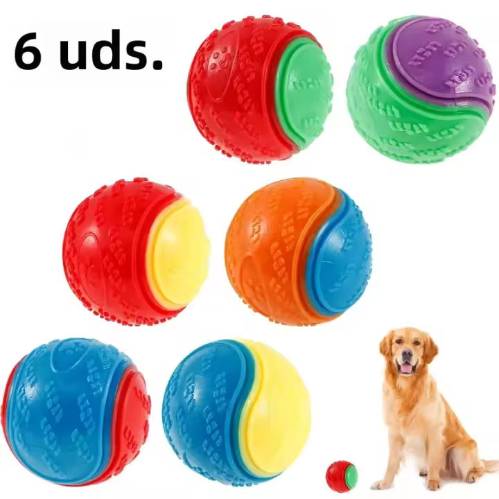 Juguetes Interactivos Para Perros 6Pcs Bolas Sonoras De TPR Masticables Resistentes Mordedor Para Limpieza De Dientes Suministros Para Mascotas - 1
