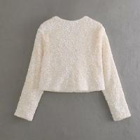 Abrigo De Lante Con Borla Para Mujer Estilo Francesa Con Lentejuelas Cuello Redondo Manga Larga Top Corto De Polyester Y Nylon - details 18