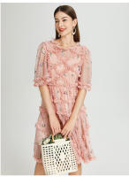 Vestido De Verano Para Mujer Elegante Con Estampado Corto Manga O-Neck Vestido A-Line Suave Estiramiento Poliéster Longitud De Rodilla Estilo Oficina Lady - details 3