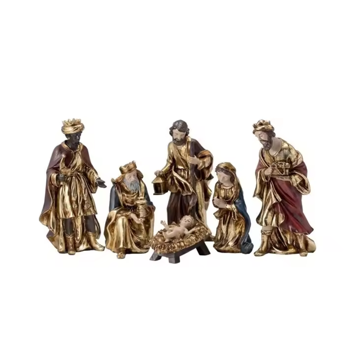 Misterio Nacimiento 6 piezas 20 cm. Sagrada Familia dorado imagen resina - 1