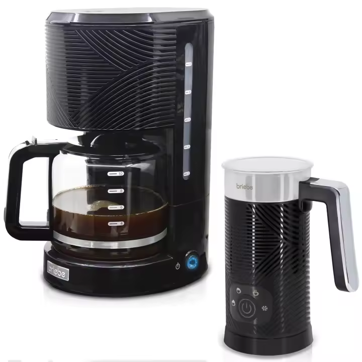 Briebe SKT1188BLK Elegance Set Cafetera Goteo 10 Tazas Café Filtro Espumador Leche Eléctrico Espuma Fría/Caliente, 1000W, Negro - 1
