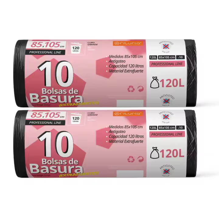 Bolsas Basura, Bolsas Basura 120L, Resistentes, Aptas para Cubos de Basura de 120L, Antigoteo, Bolsas Basura Grande Plástico, Apta para Todo Tipo de Desechos, 85x105 cm - Ofituria (10 bolsas, 120L) - 1