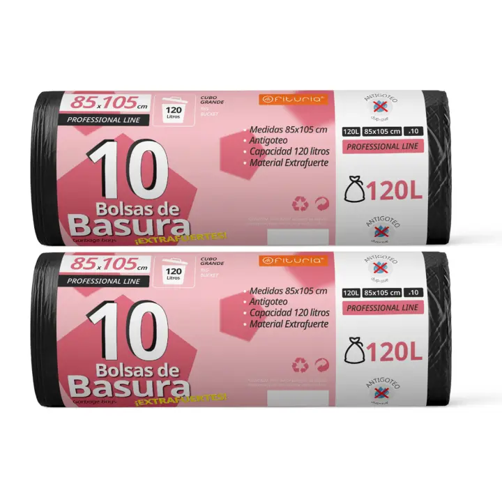 Bolsas Basura, Bolsas Basura 120L, Resistentes, Aptas para Cubos de Basura de 120L, Antigoteo, Bolsas Basura Grande Plástico, Apta para Todo Tipo de Desechos, 85x105 cm - Ofituria (10 bolsas, 120L) - 1