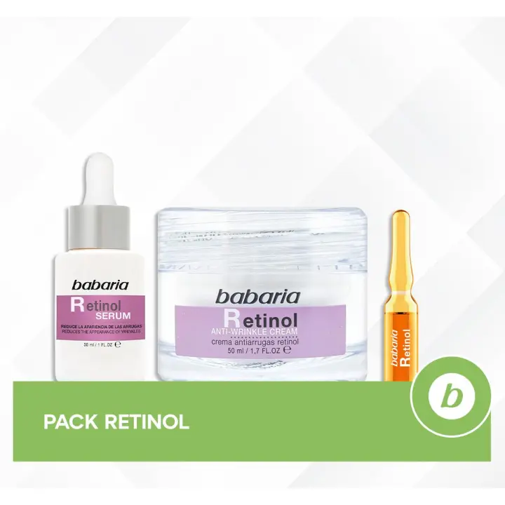 Babaria Pack Retinol: Crema Antiedad, Sérum Reafirmante y Ampollas Pro-Collagen para Elasticidad y Renovación Celular (5 unidades x 2ml) - 1
