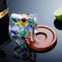 Hand Painted Crystal Whisky Glasses Set of 2-270ml Rotatable Rocking Glasses with Wooden Coaster - Tilted Bar Whiskey Tumbler for Rum, Bourbon - details 3