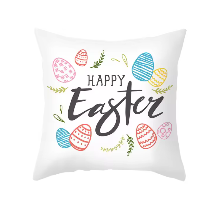 Funda de Cojín de Decoración de Pascua 4Pcs Cubierta de Huevo de Conejo de Pascua Feliz 45X45cm Material de Peluche de Pepita Fabricado en China - 1