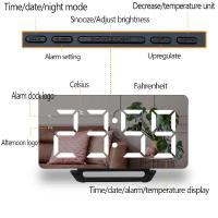 Reloj De Despertar Digital LED Con Espejo Y Función De Snooze Encendido Por USB Para Mesa Moderno Estilo Cuadrado Material Vidrio - details 9