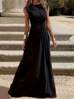 Vestido Largo Para Mujer Elegante Y Casual Con Cintura Ajustada Estilo De Comunicación Moda De Otoño Con Cuello Redondo Y Mangas Spaghetti - details 6