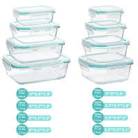 Set 8 fiambreras borosilic rectangulares 200-200-320-400-520-640-640-800ml,Juego de 8 recipientes de almacenamiento de alimentos de cristal,recipientes de vidrio con - details 9