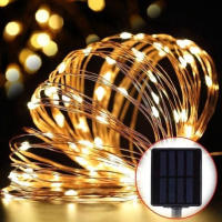 Cadena De Luces Solares LED Para Jardín Y Exterior Impermeable De 100/200/300/500/1000 LEDs Decoración De Navidad Guirnalda De Año Nuevo Art Decó Luz De Cobre Para Exterior - details 3
