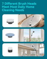 Cepillo De Limpieza Eléctrico: Limpieza Giratorio Eléctrico with 7 Cabezales De Cepillo De Repués-Fregadora Hogar - Baño Brush 2 Velocidades Ajustables Mango Extensión Ajustable Blanco - details 2