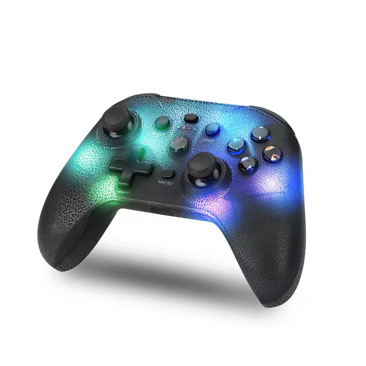 NK Mando Switch Inalámbrico - LED RGB Ajustable, Switch/PC/Android/iOS, Función Turbo, Ajustes Macro, Bluetooth, 6 ejes, 4 Modos de Vibración - Color Negro (Incluye Soporte Smartphone) - 1