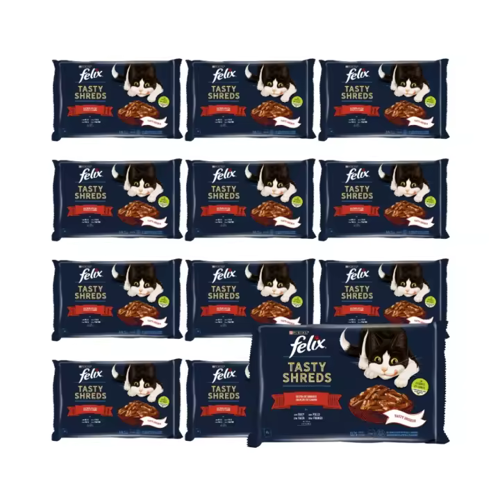 FELIX - Tasty Shreds (48x80 gr) - Comida Húmeda Selecciones Favoritas (Buey en Salsa y Pollo en Salsa) (12x4x80 gr) - 1