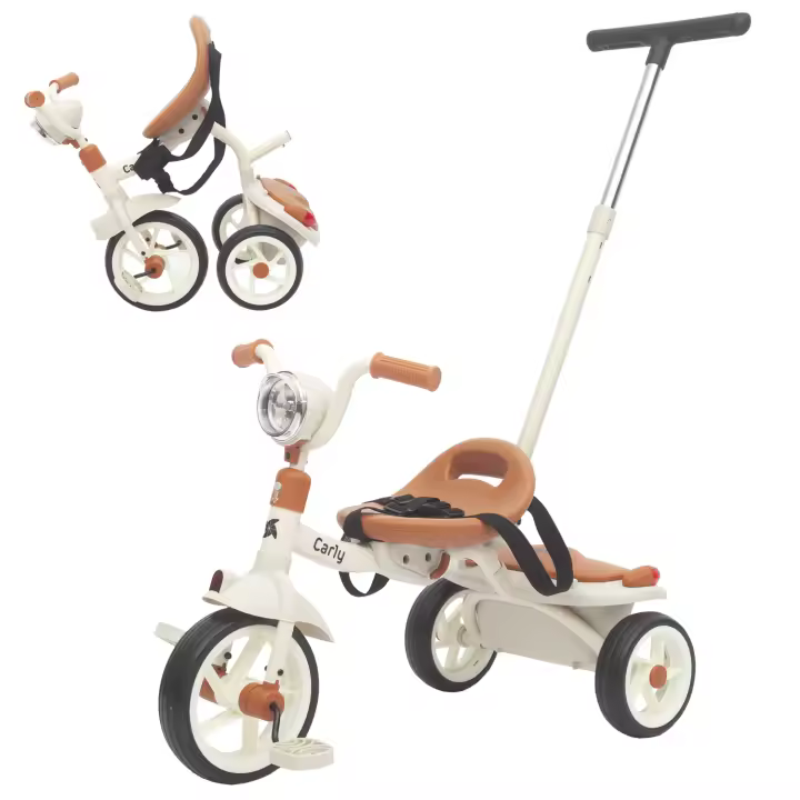 Twinly Triciclo Evolutivo bebé Plegable para niños 1-5 Años - Triciclo Infantil Ligero y Compacto - Manillar con Luz y Sonido, Cesta y Barra de Empuje Ajustable Carly - 1